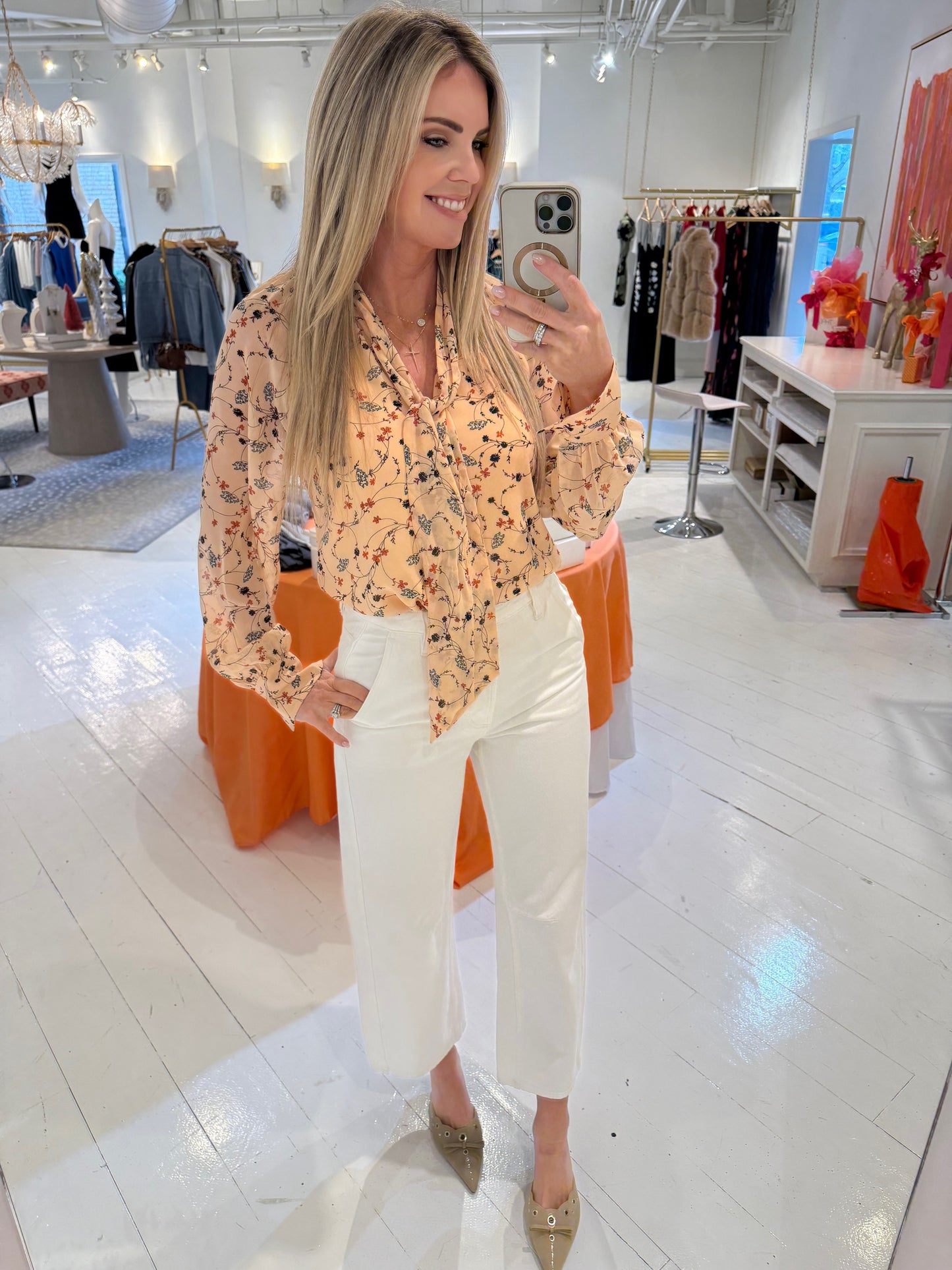 French Connection Leithia Chiffon Tie Neck Top