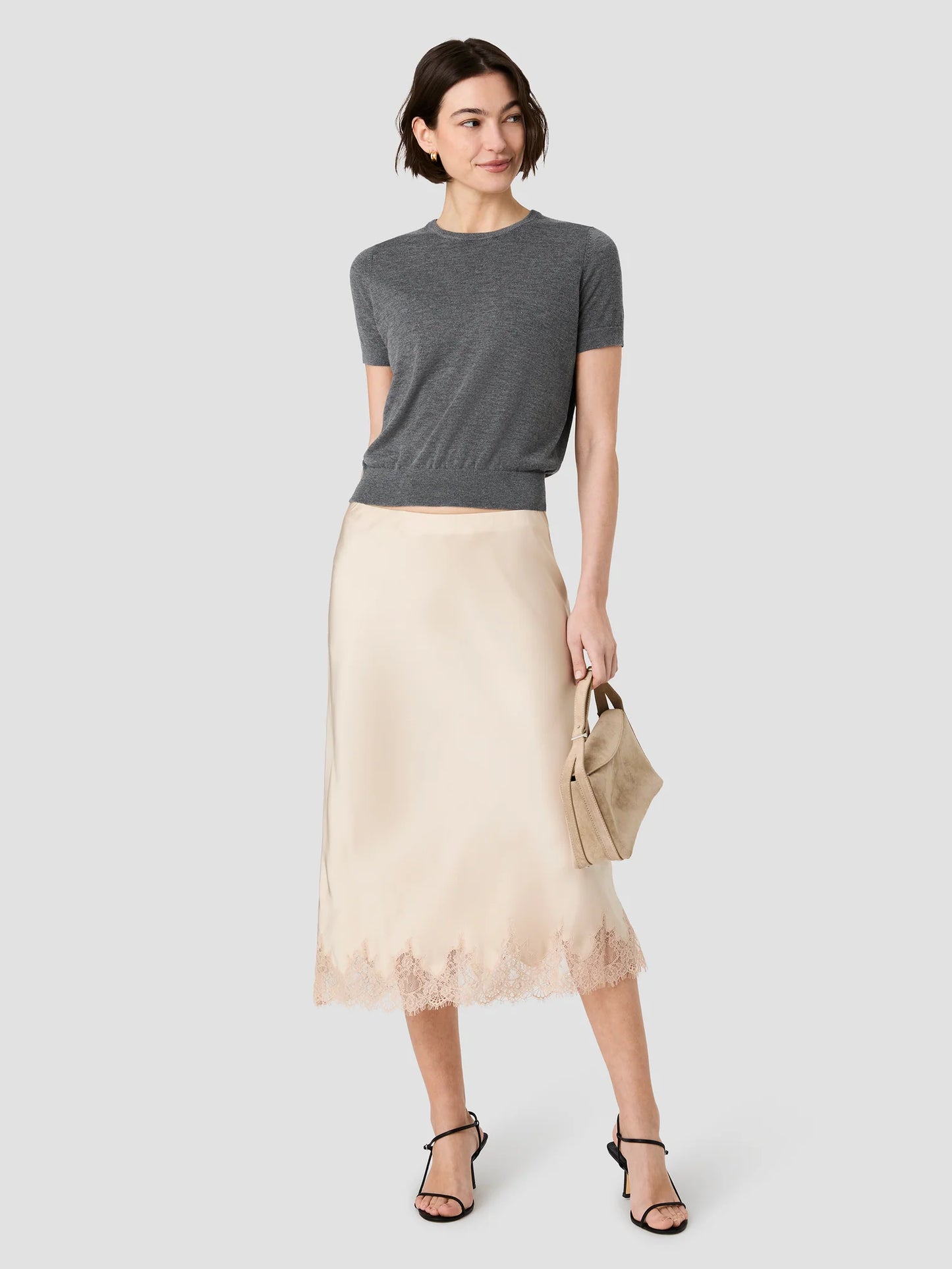 Ennis Satin Lace Midi Skirt
