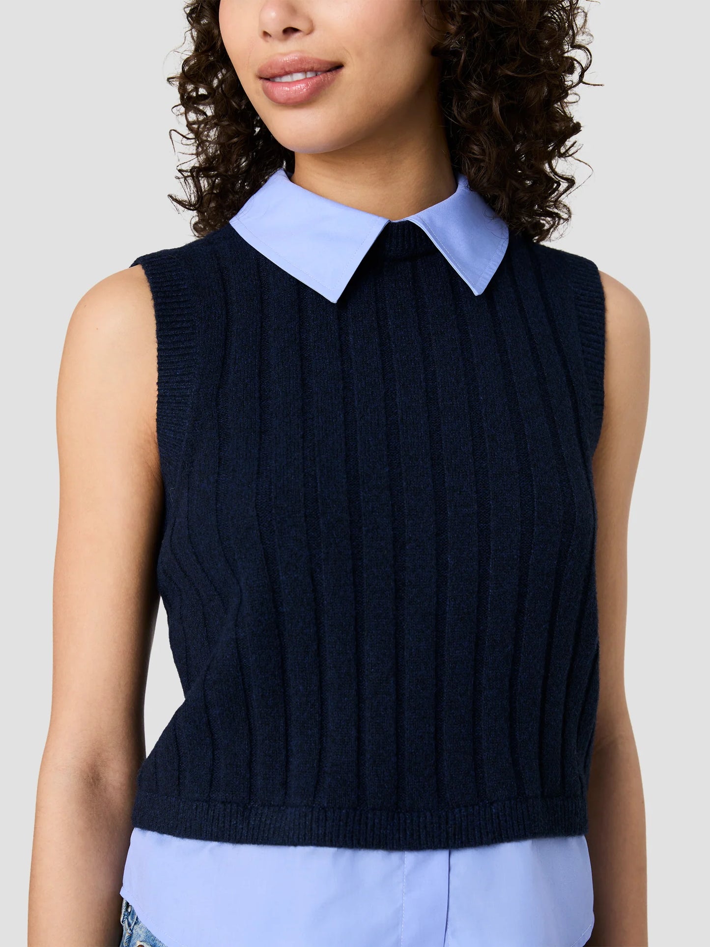 Aleyna Knit Poplin Collared Vest