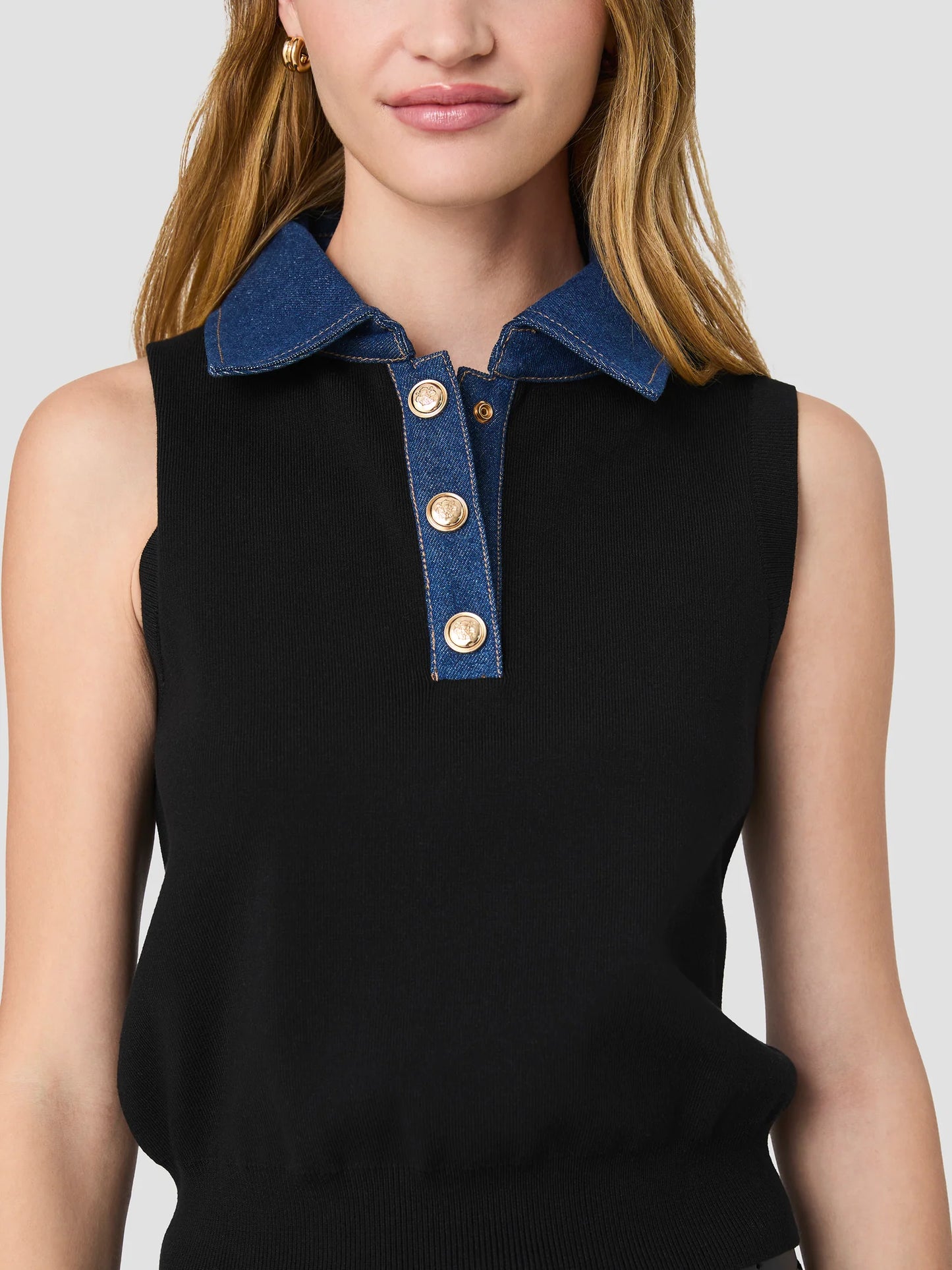 Maxime Knit Denim Collared Sweater Vest