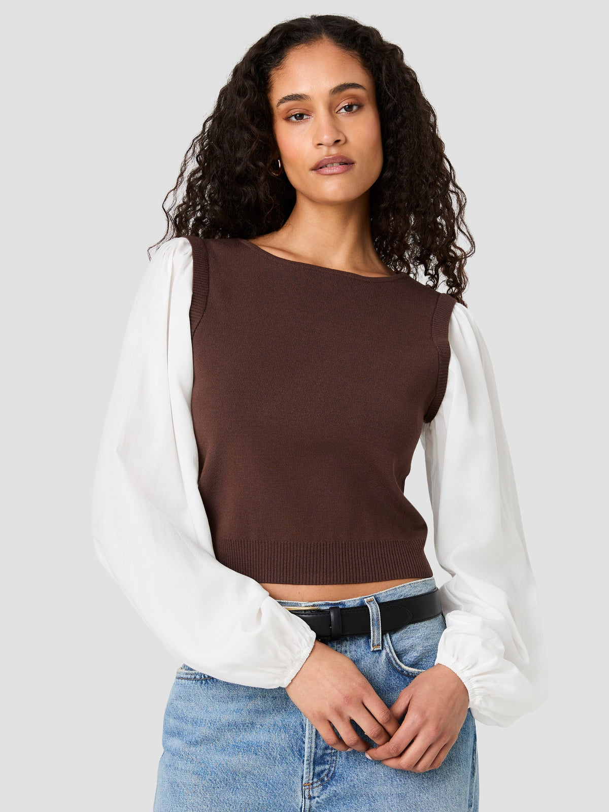 French Connection Maxime Knit Combo Longsleeve Top