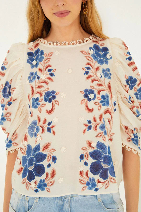 Farm Rio Renata Floral Sand Blouse