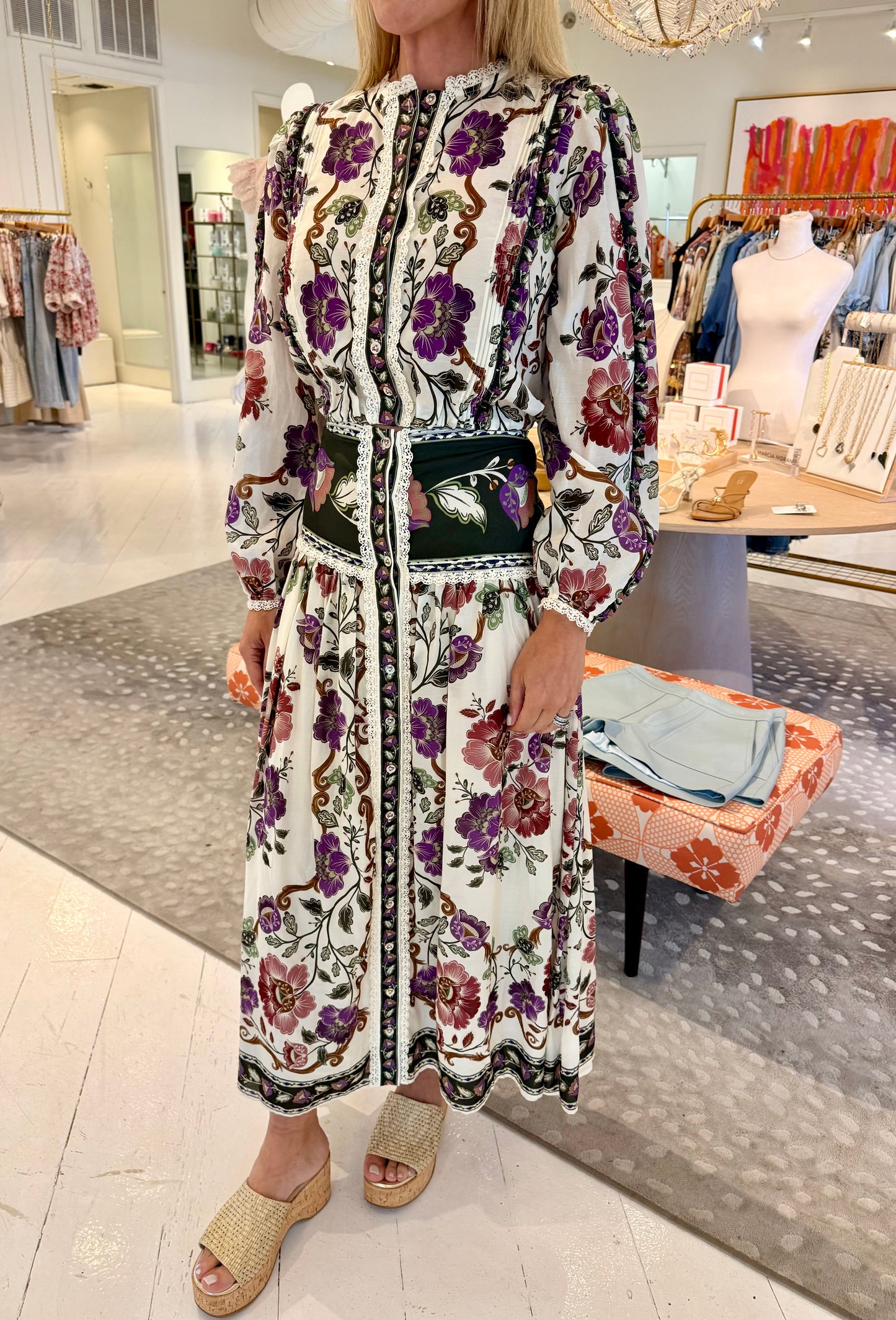 Farm Rio Rococo Flowers Midi Skirt