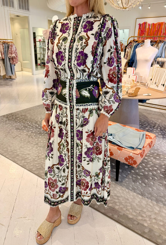 Farm Rio Rococo Flowers Midi Skirt