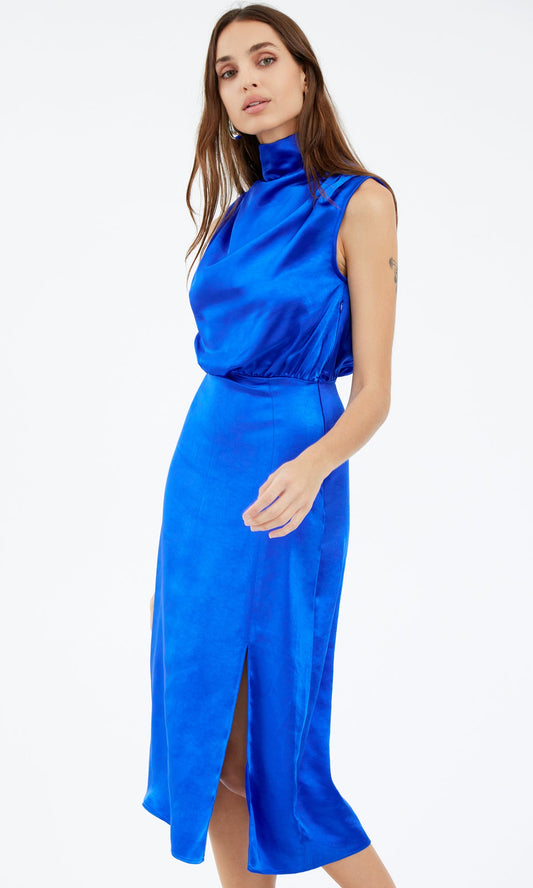 GREYLIN Danila Satin Midi Dress in Cobalt