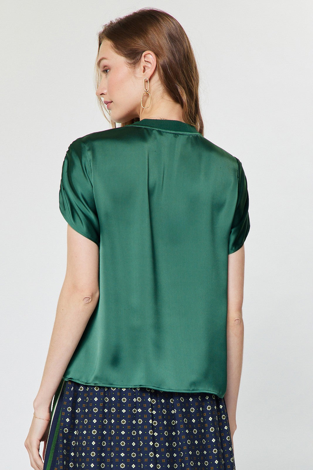Sonia Shirred Detail Short Sleeve Top in Cypress