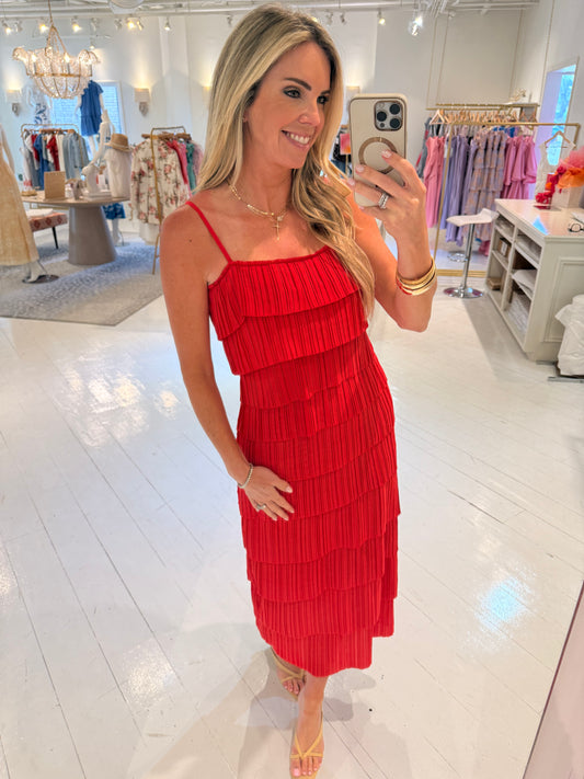 Audrey Pleated Layered Midi Dress