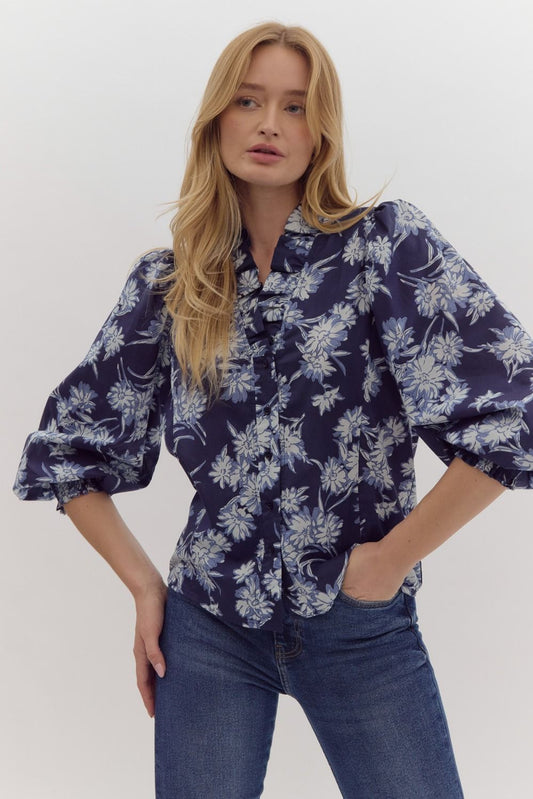 Amy Floral Button Down Poplin Blouse