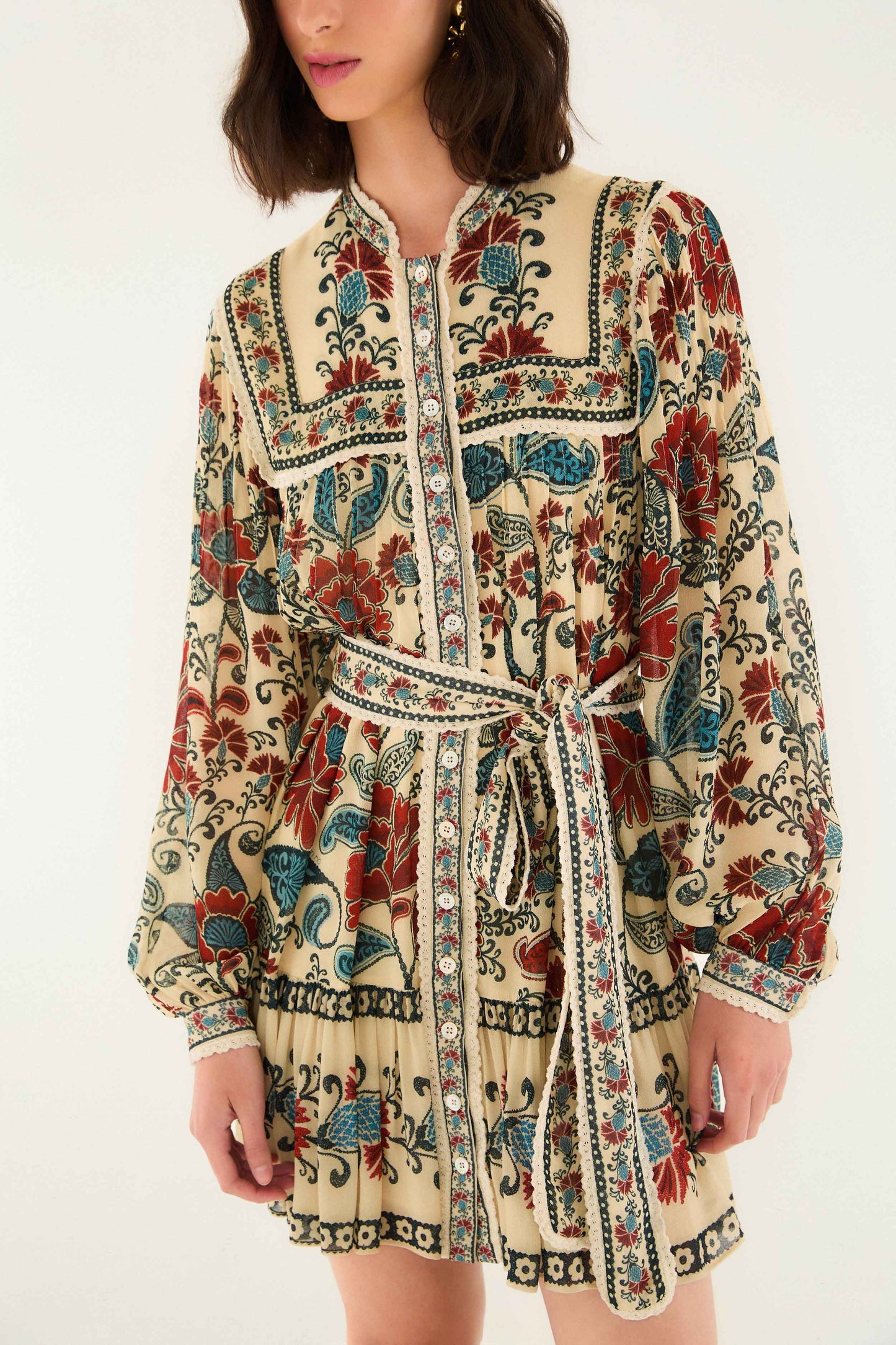 Farm Rio Francesca Sand Mini Dress