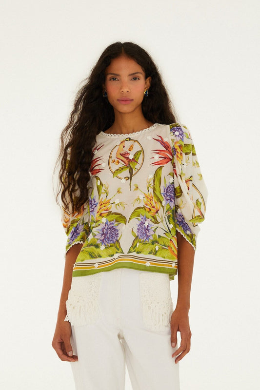Farm Rio Sand Tropical Scarf Blouse