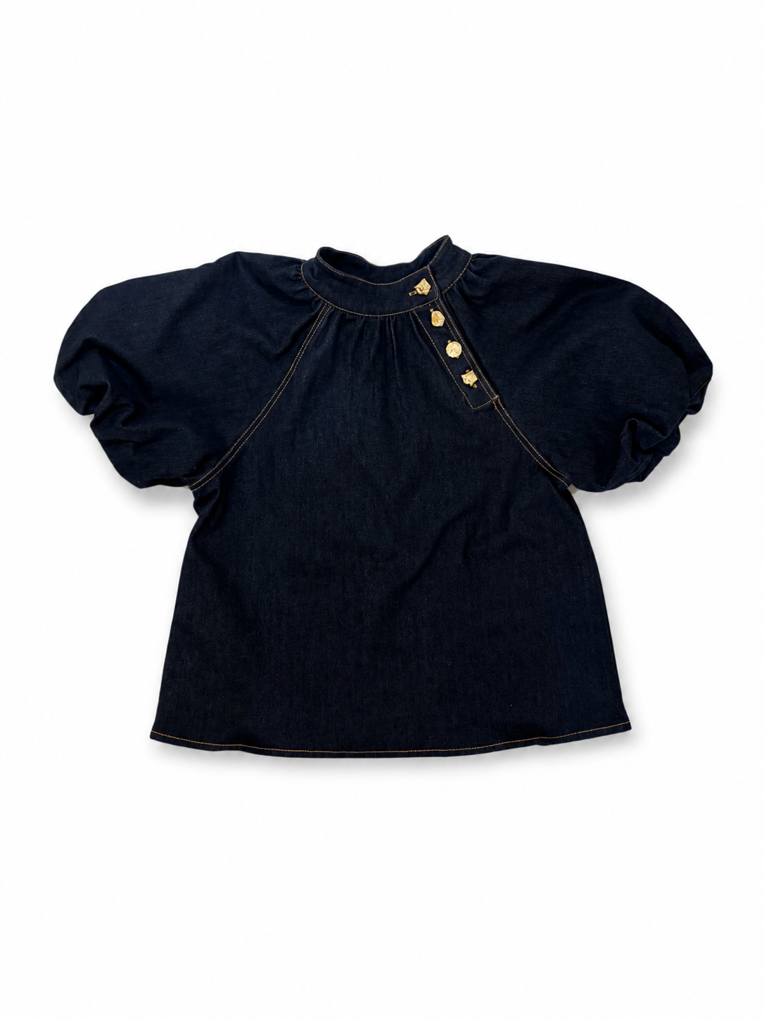 THML Parker Puff Sleeve Denim Top