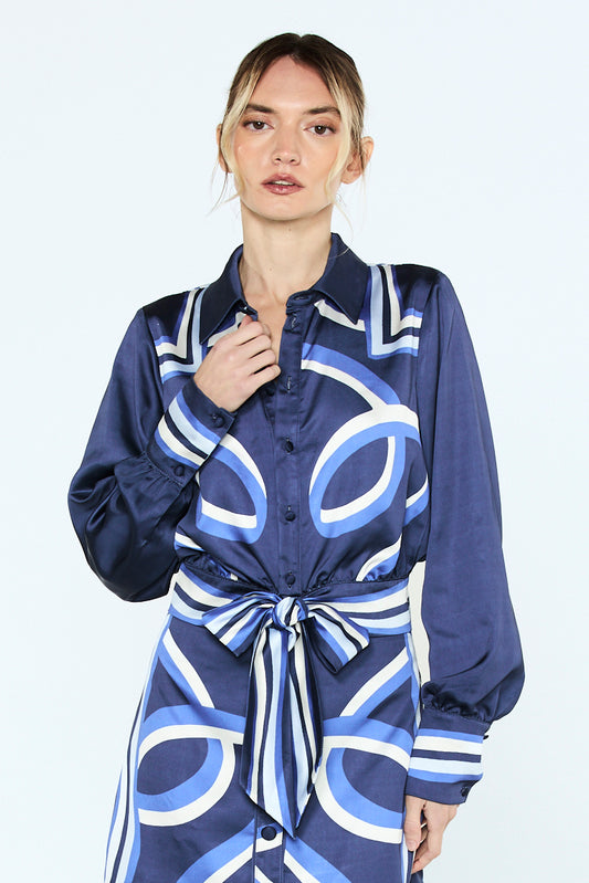 Gara Tie Front Shirt and Mini Skirt Set