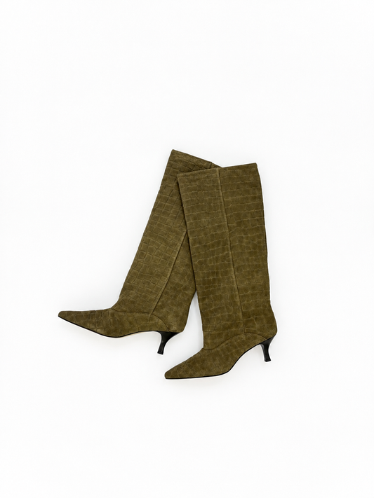Dolce Vita Roxla Croco Embossed Leather Boots In Taupe