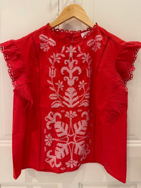 Lili Embroidered Detail Flutter Sleeve Top