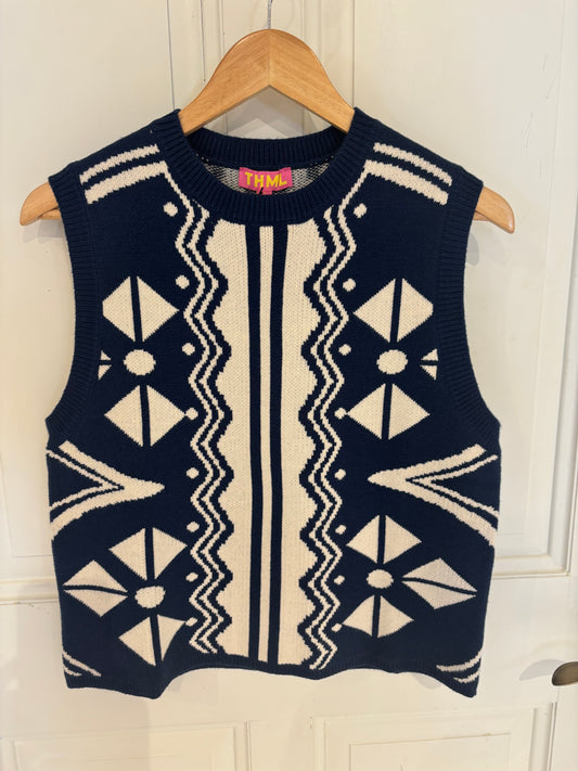 Lyra Navy Knit Top