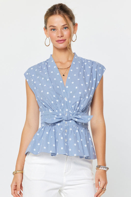 Liz Striped Polka Dot Peplum Blouse