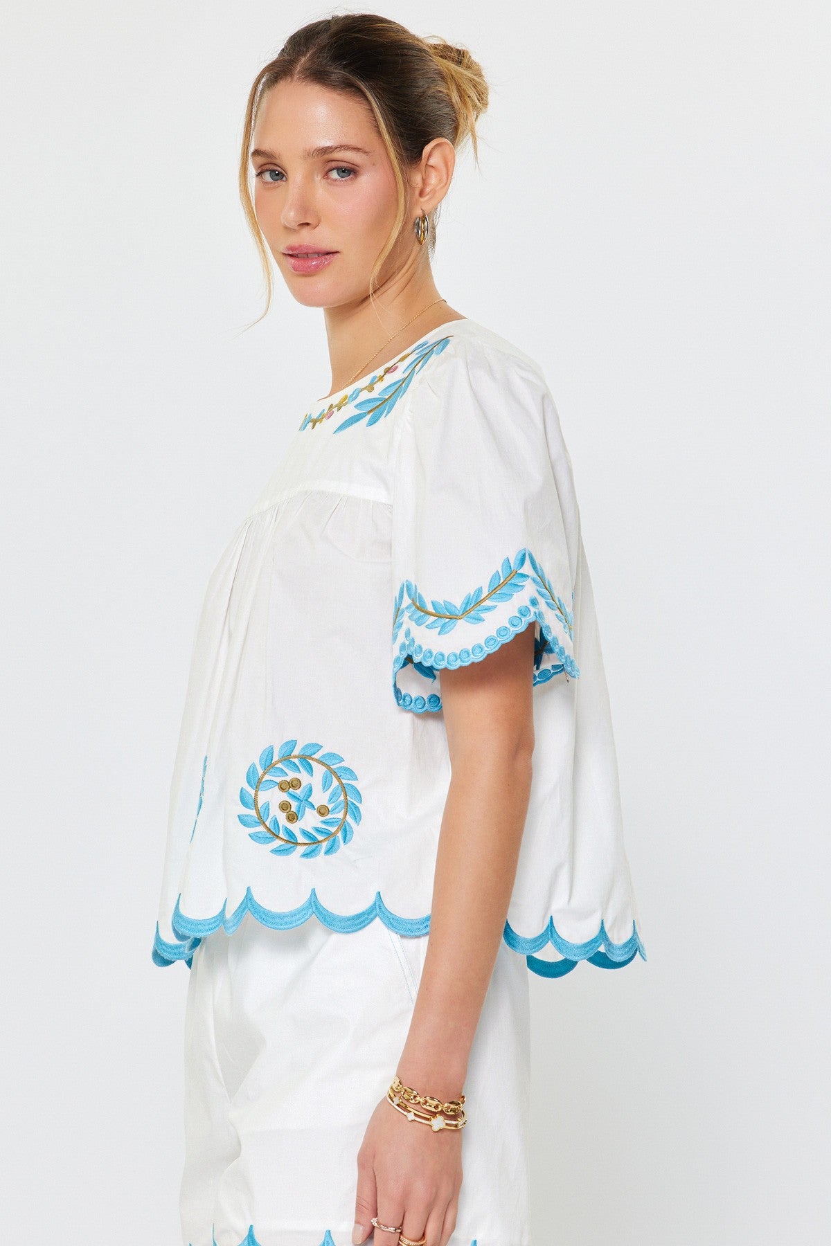 Remy Embroidered Top & Scallop Hemmed Shorts Set