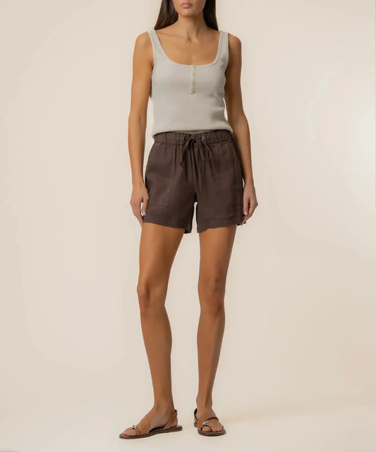Kut from the Cloth Katana High Rise Drawstring Shorts in Chocolate