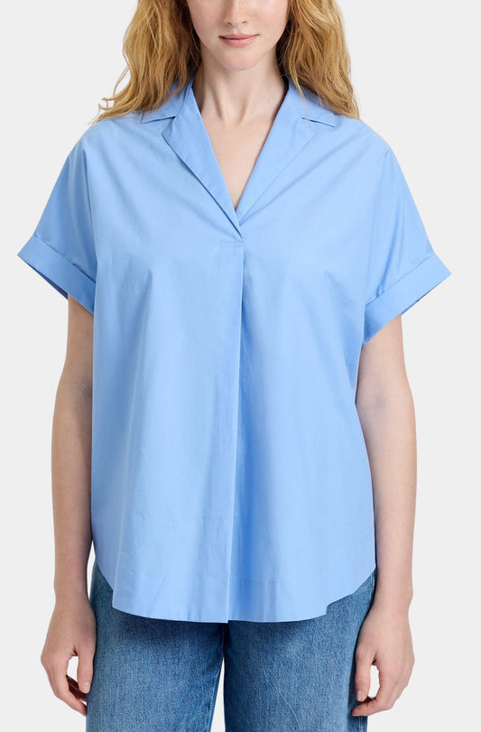 French Connection Poplin Collar Pullover in Blue Hydrangea