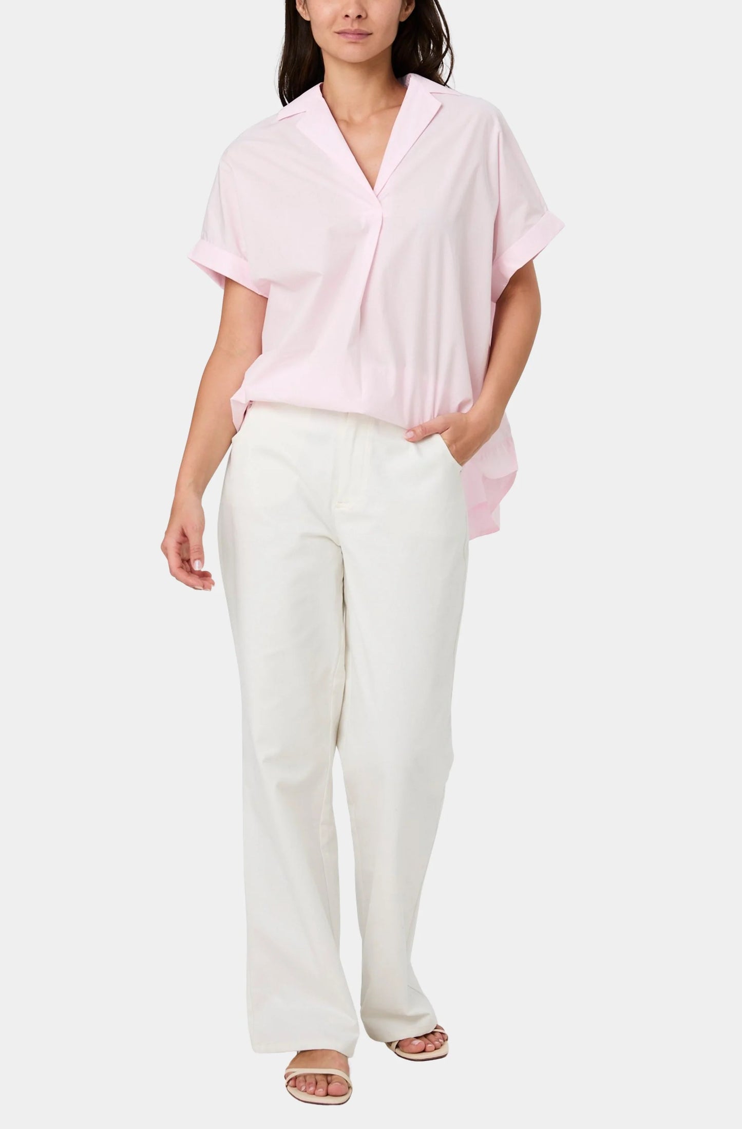 French Connection Poplin Collar Pullover in Pink Icing