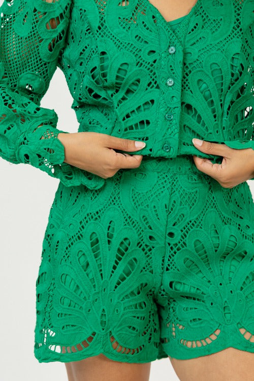 Ciebon Libby Eyelet Lace Shorts in Kelly Green