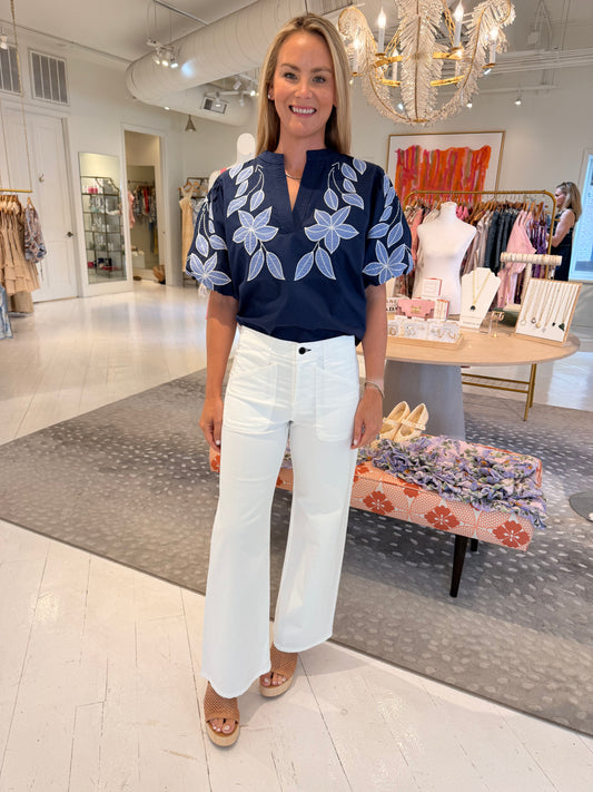 THML Becky Floral V-Neck Top Blue