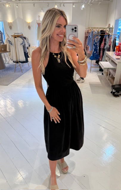 bella dahl open back halter dress Cut Out Back Midi Halter Dress | Sunwashed Check | XS