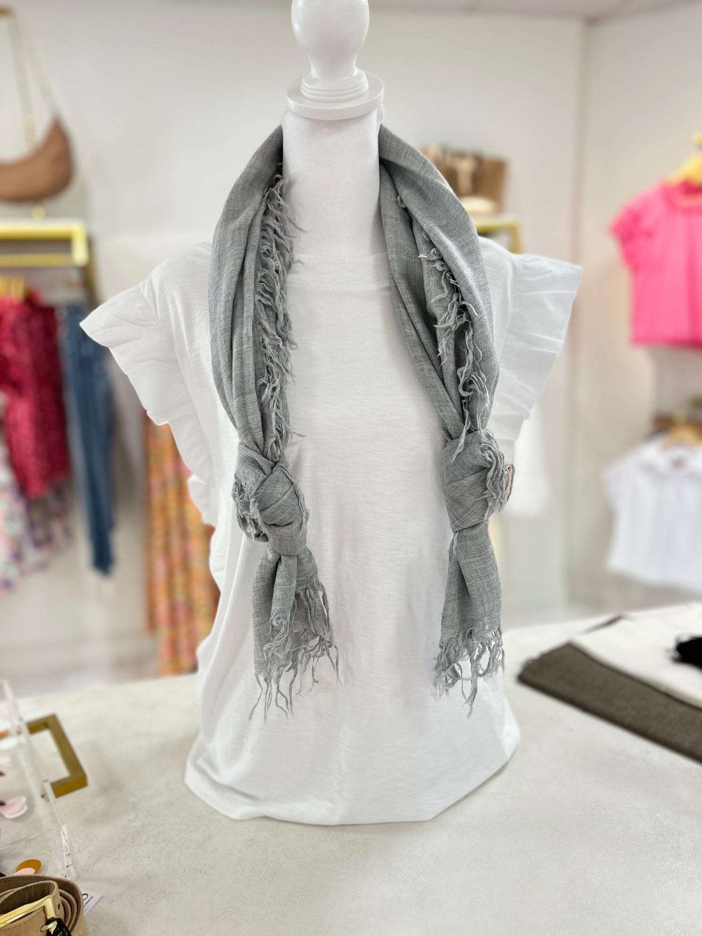 Heathered Cashmere Scarf in Grey or Taupe