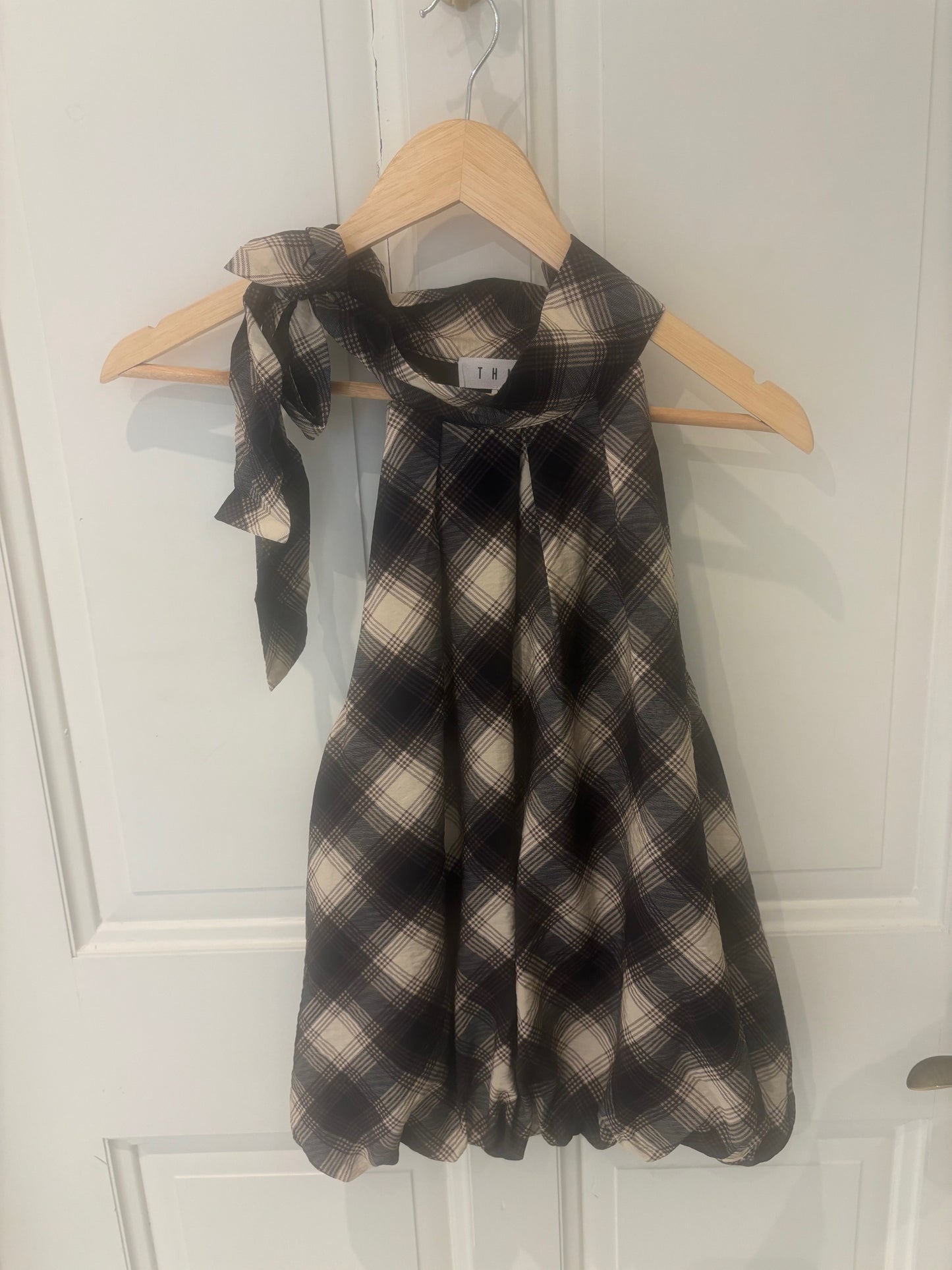 THML Bell Plaid Bow Tie Top