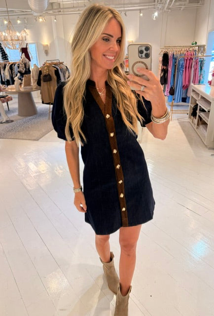 THML Jade Corduroy and Denim Button Dress