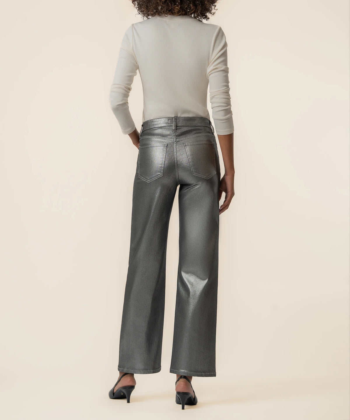 KUT Charlotte High Rise Wide Leg Jean in Matte Silver