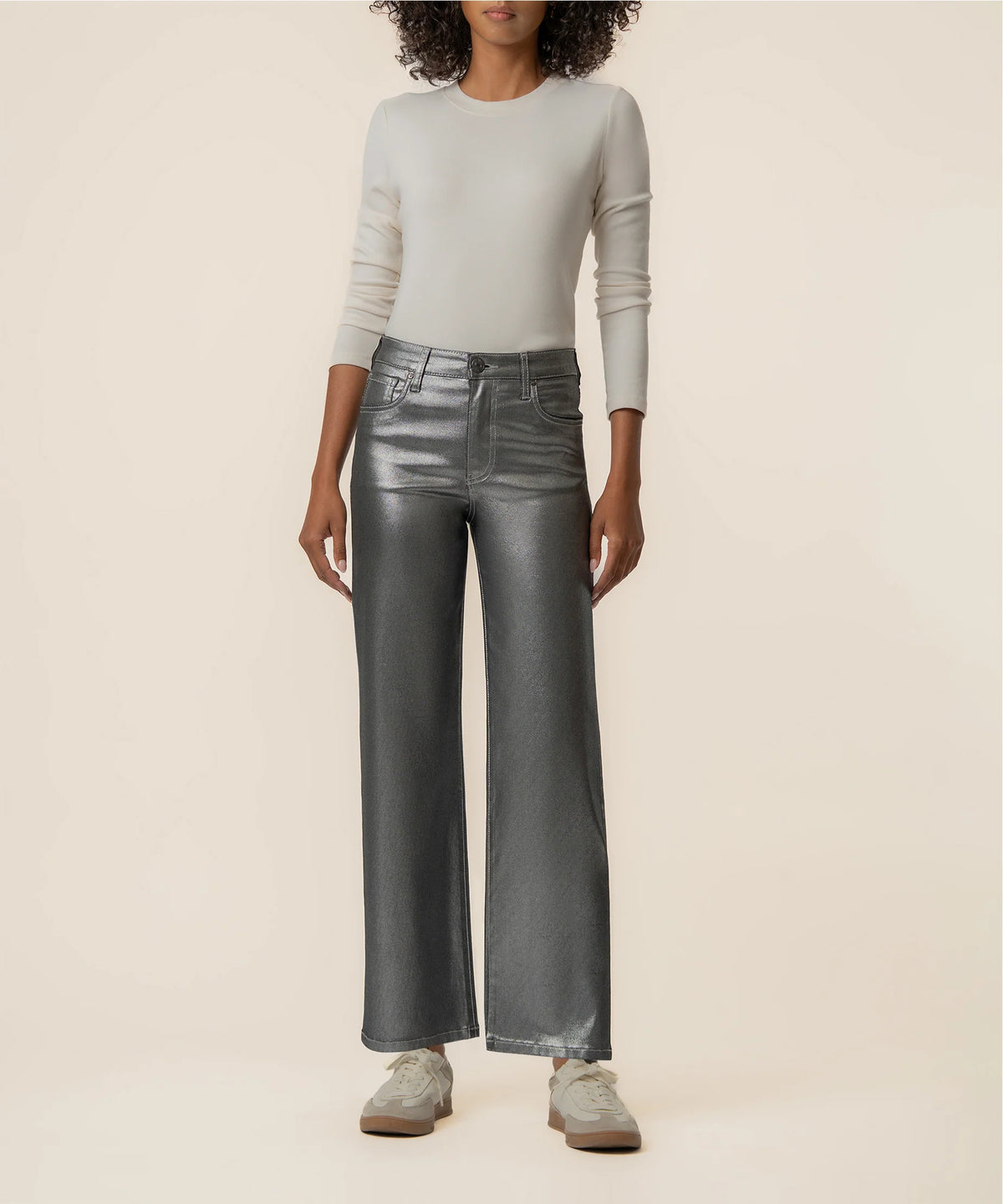KUT Charlotte High Rise Wide Leg Jean in Matte Silver