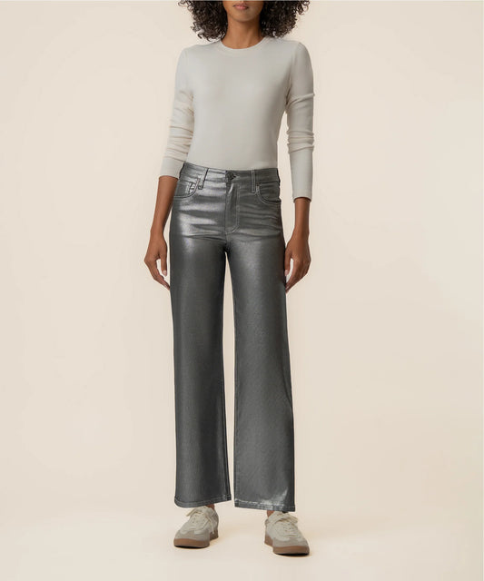 KUT Charlotte High Rise Wide Leg Jean in Matte Silver