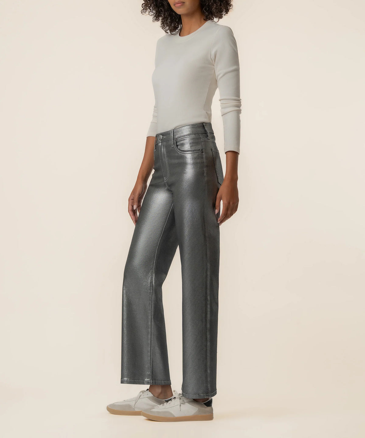 KUT Charlotte High Rise Wide Leg Jean in Matte Silver