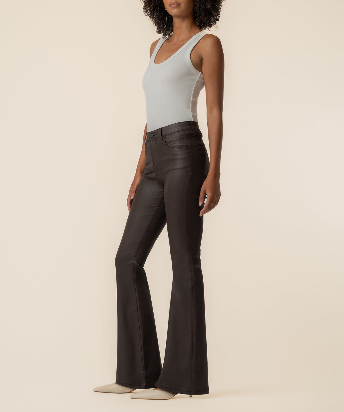 Kelsey Coated High Rise Ankle Flare in Chocolate