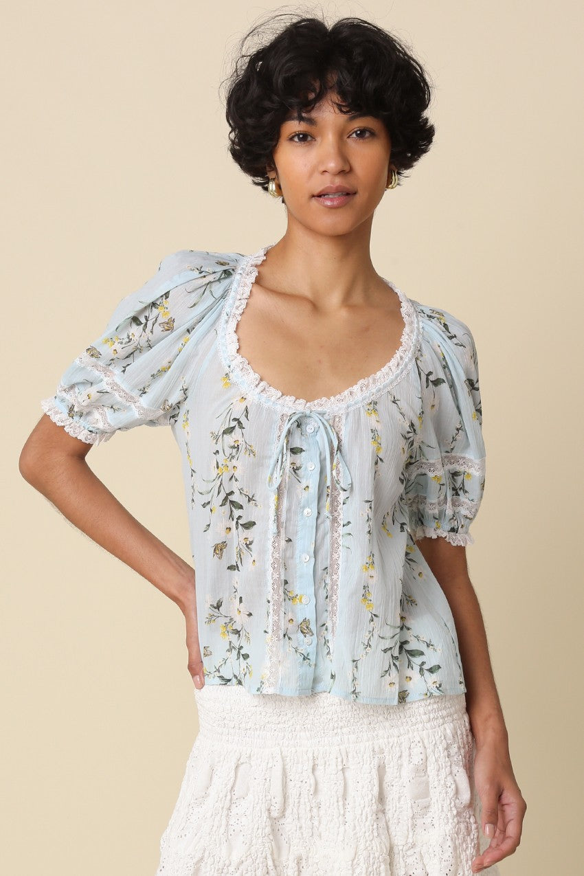 Maribel Floral Tie-Front Blouse