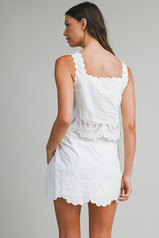 Tracey Embroidered Sleeveless Crop Top And Mini Skirt
