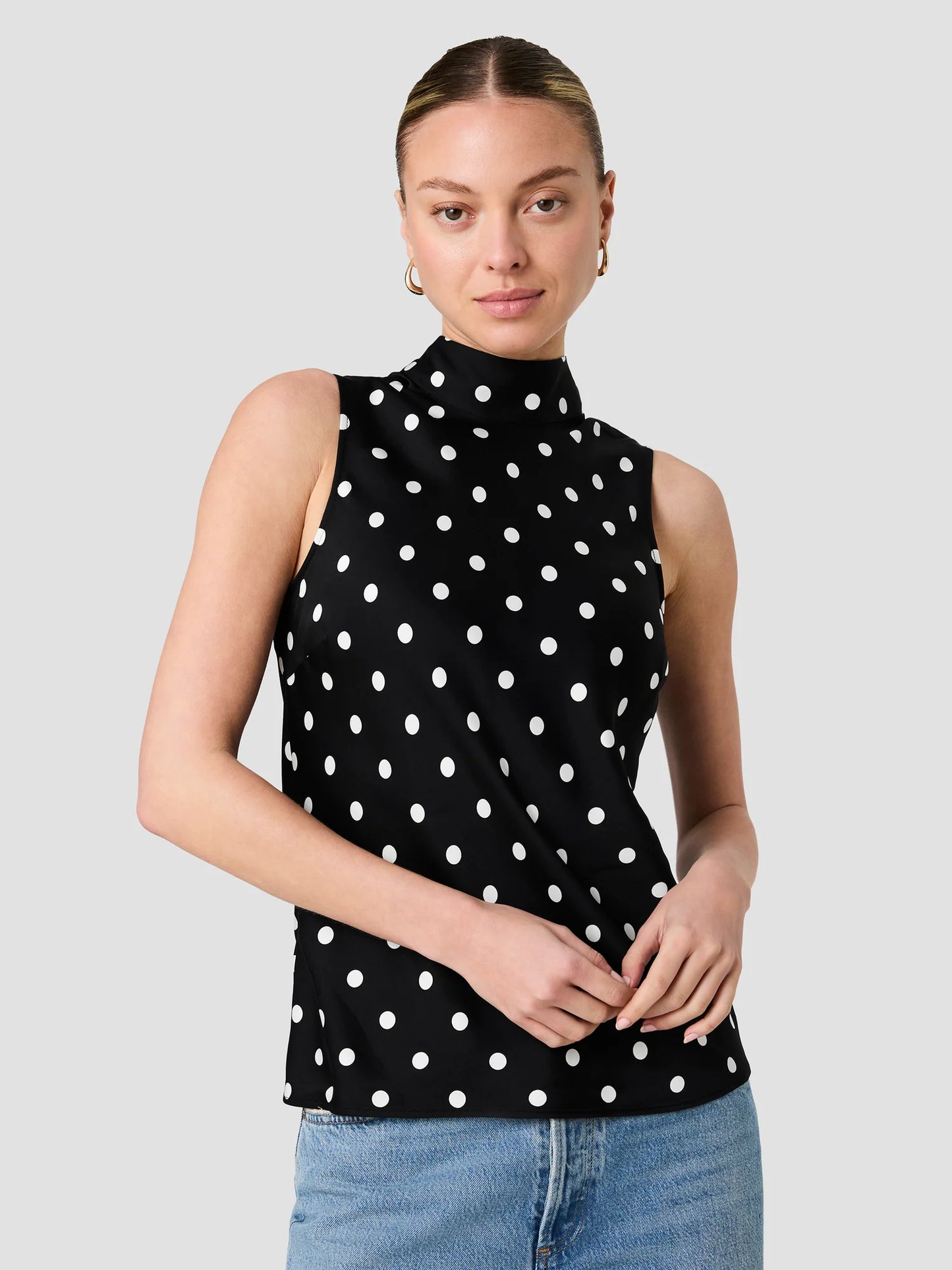 French Connection Ennis Polka Dot Sleeveless Bow Top