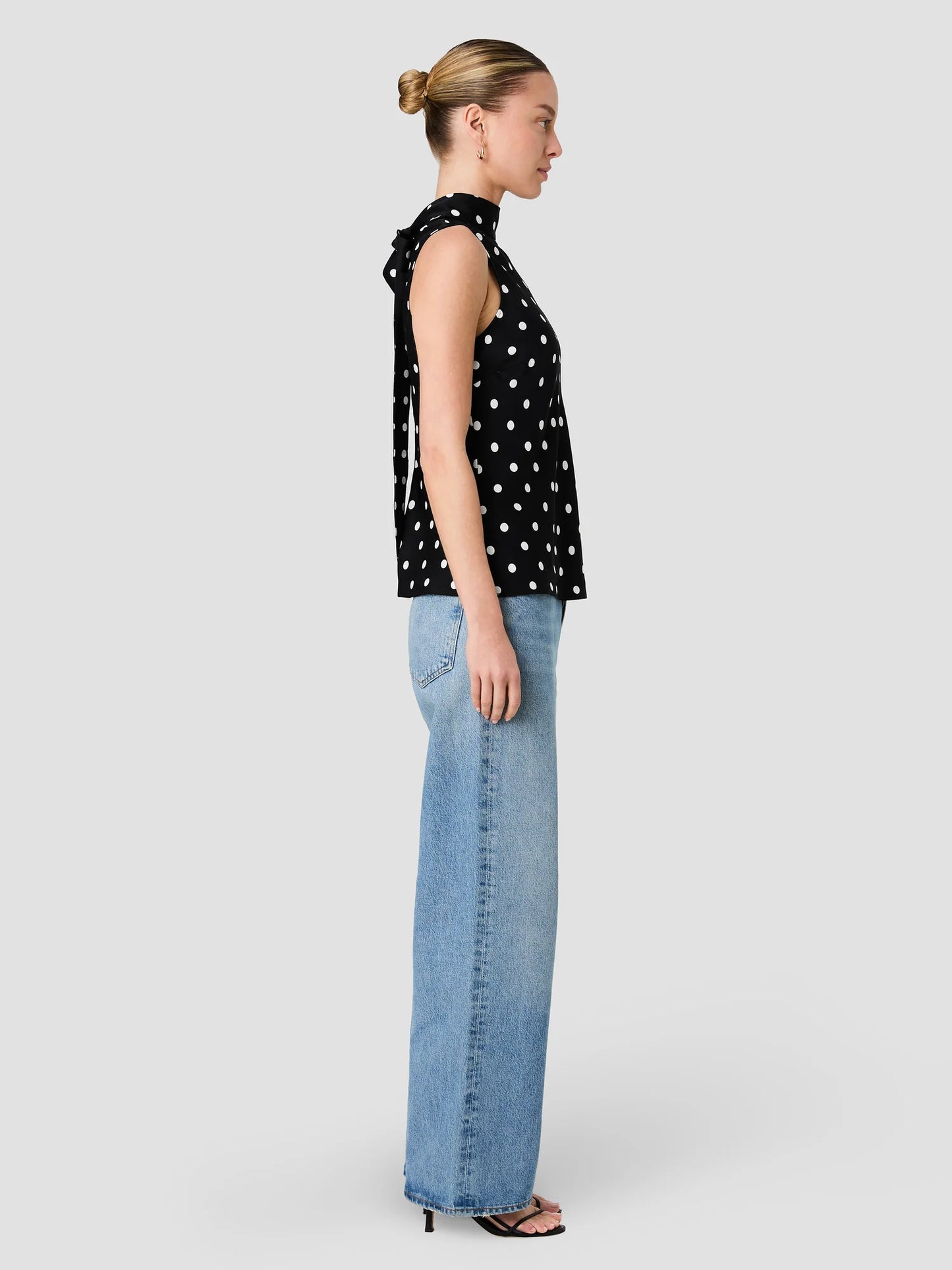 French Connection Ennis Polka Dot Sleeveless Bow Top