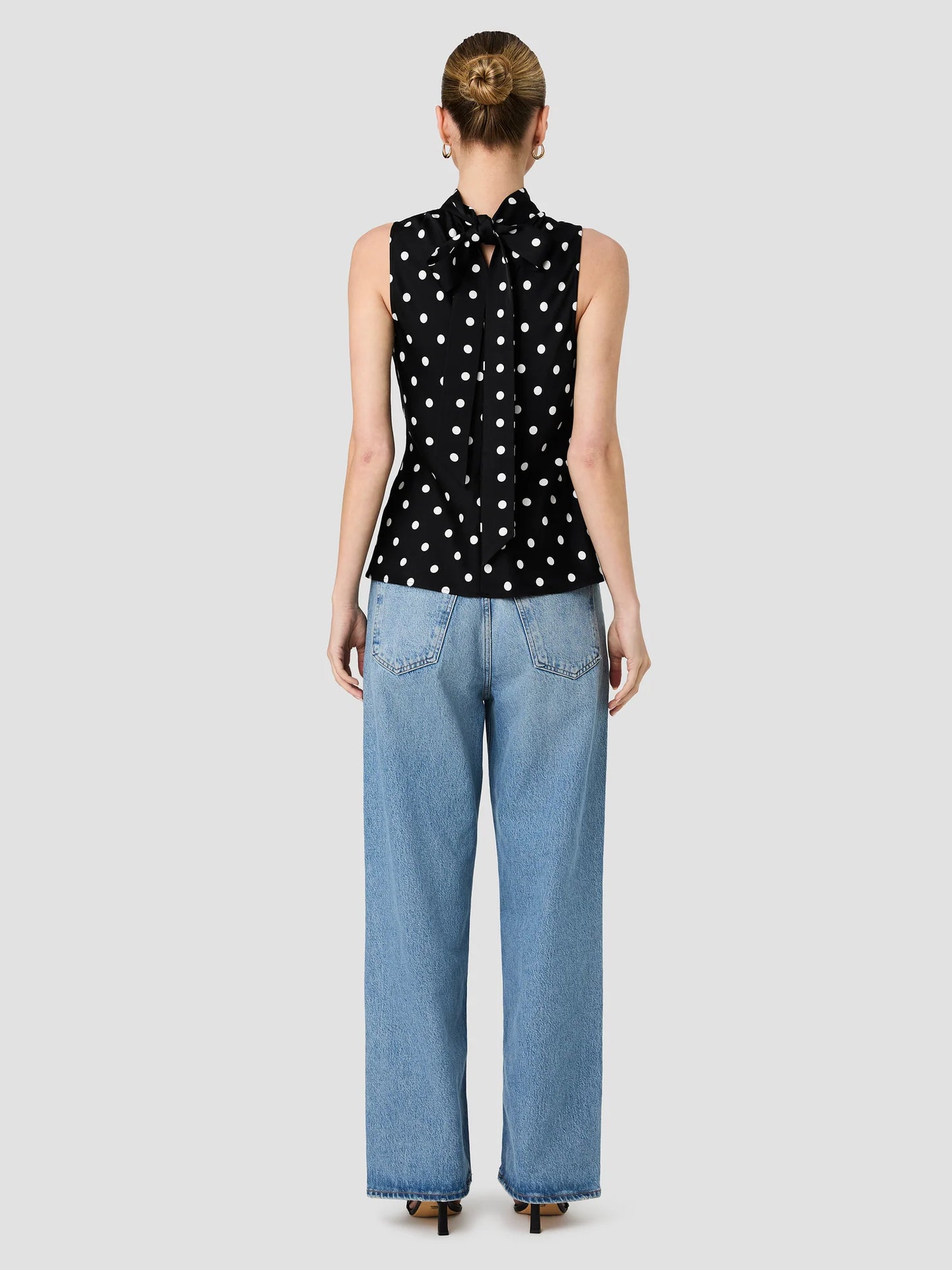 French Connection Ennis Polka Dot Sleeveless Bow Top
