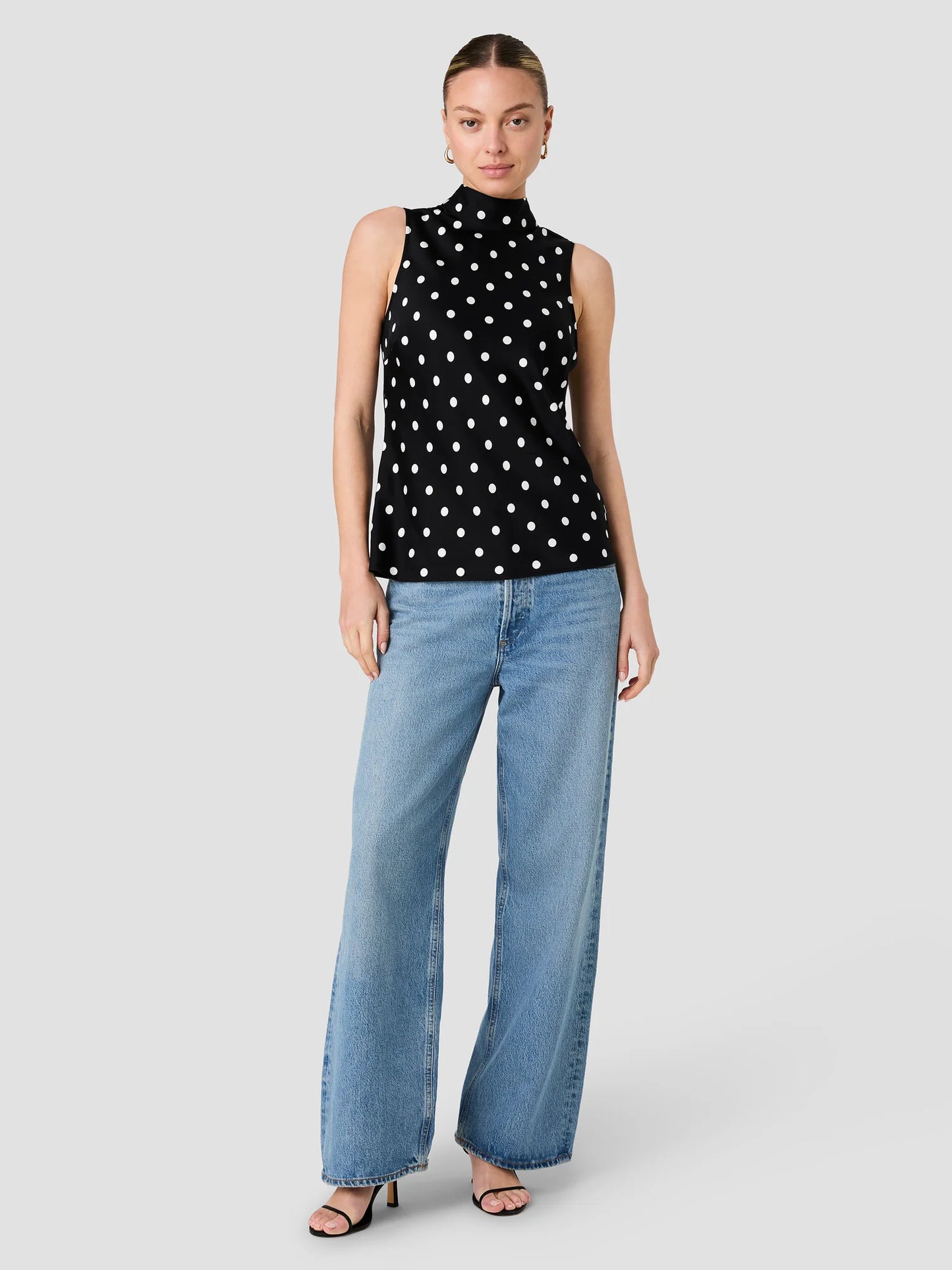 French Connection Ennis Polka Dot Sleeveless Bow Top