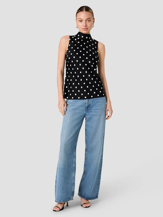 French Connection Ennis Polka Dot Sleeveless Bow Top