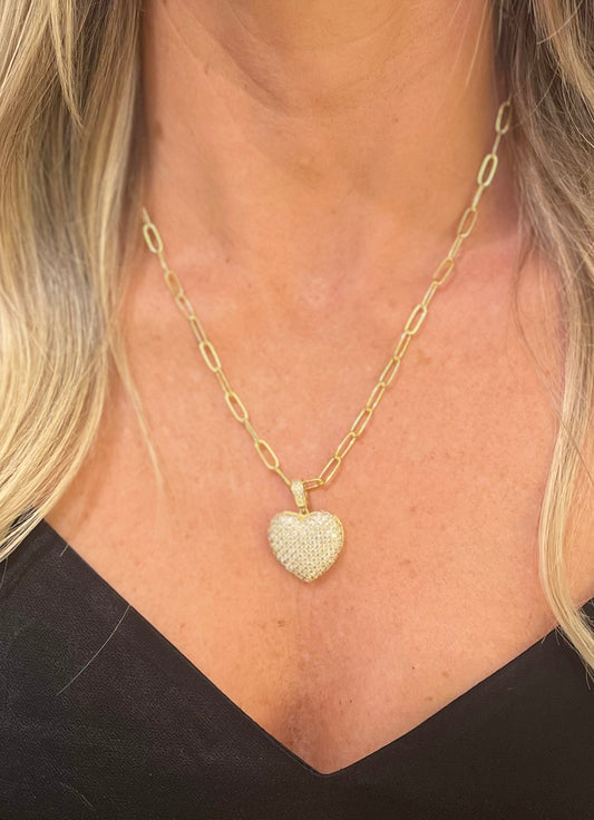 JANIS SAVITT Gold Chain Necklace with CZ Heart Charm