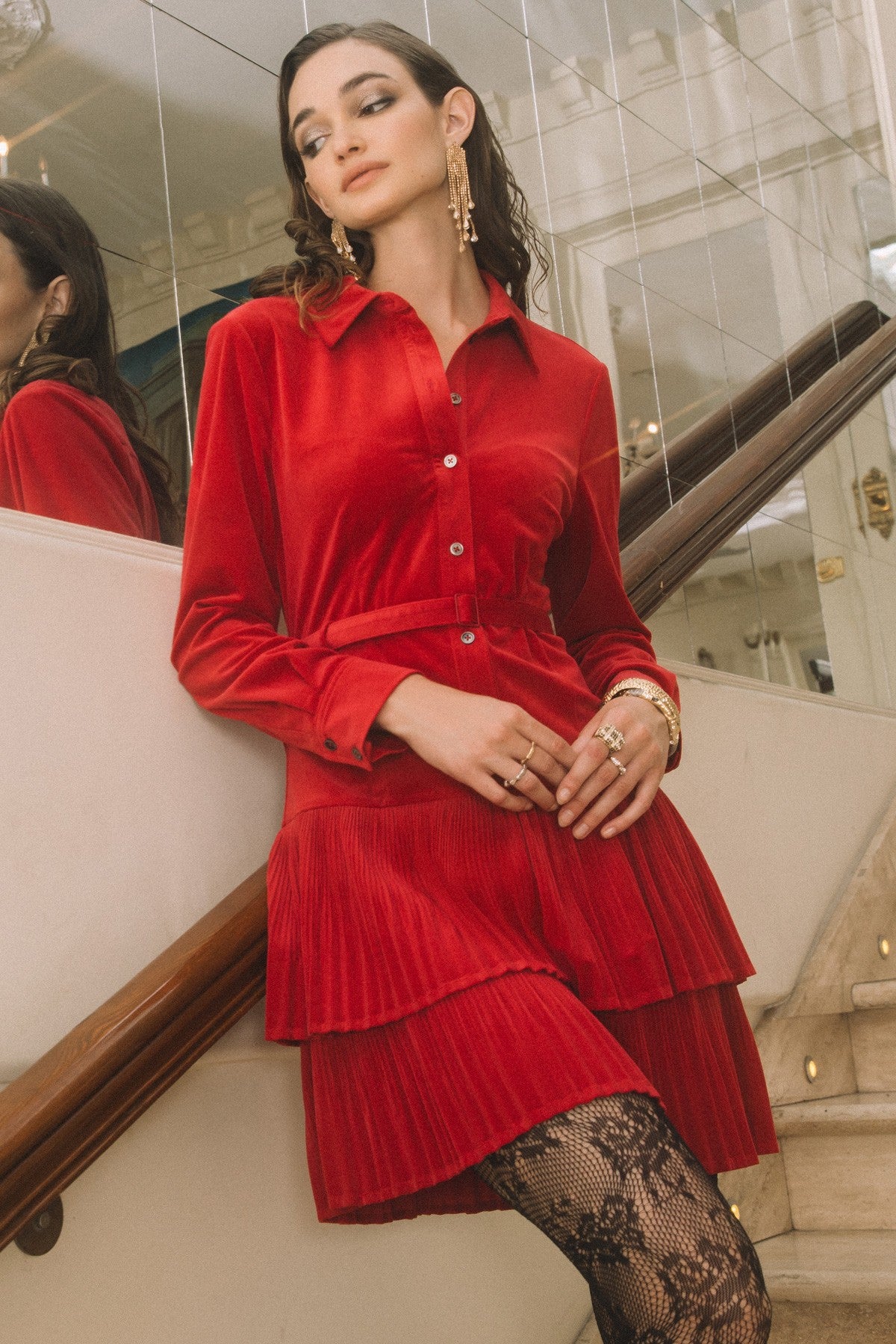 Alanis Button Down Red Mini Dress