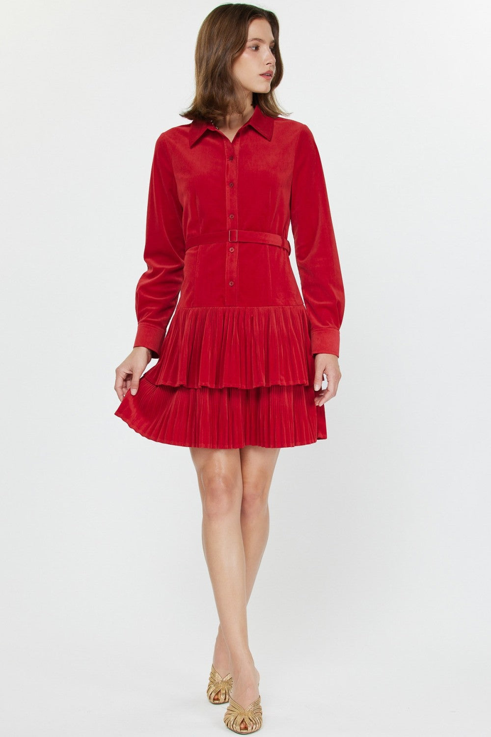 Alanis Button Down Red Mini Dress