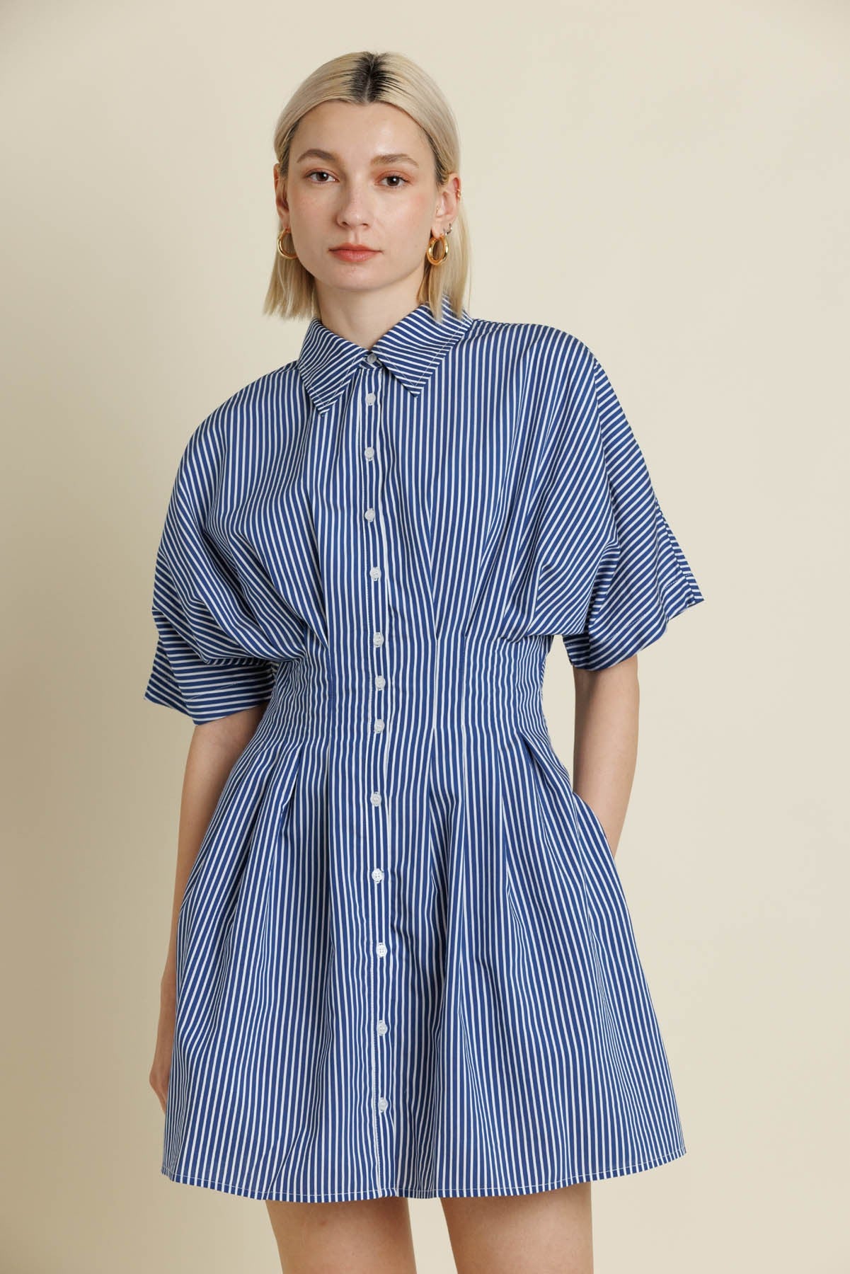 Abby Striped Pleated Mini Dress