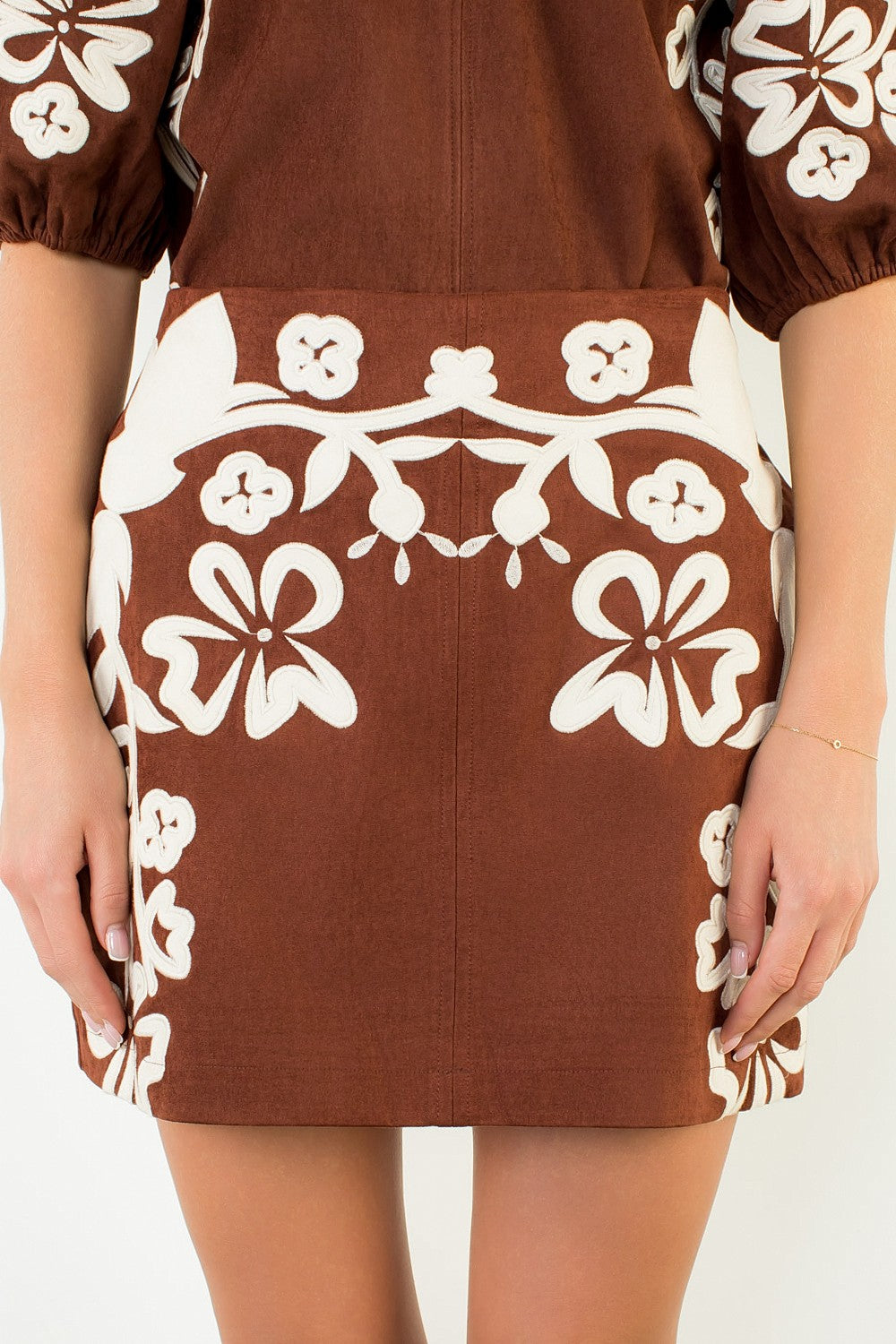 THML Brooks Suede Embroidered Skirt