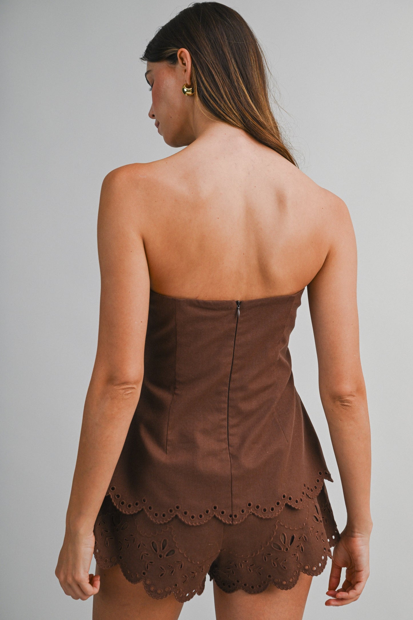 Erin Strapless Embroidered Short Set