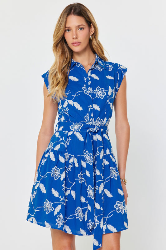 Erin Floral Embroidered Button Down Mini Dress