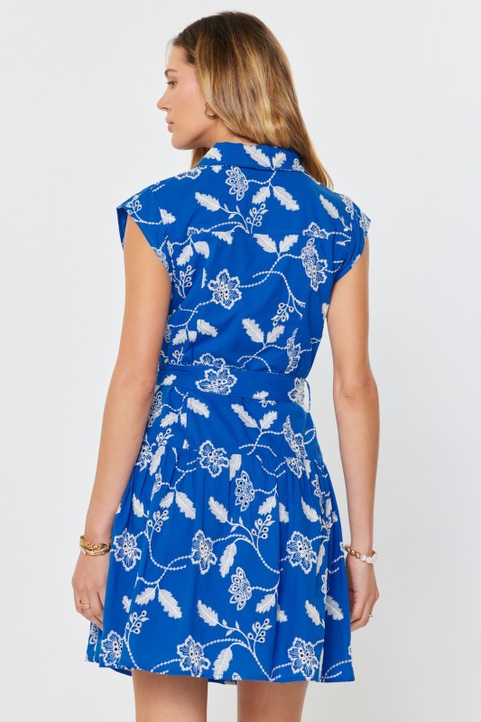 Erin Floral Embroidered Button Down Mini Dress